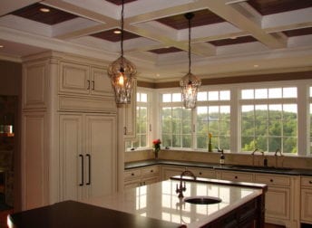 Kitchen addition with a coffered ceiling